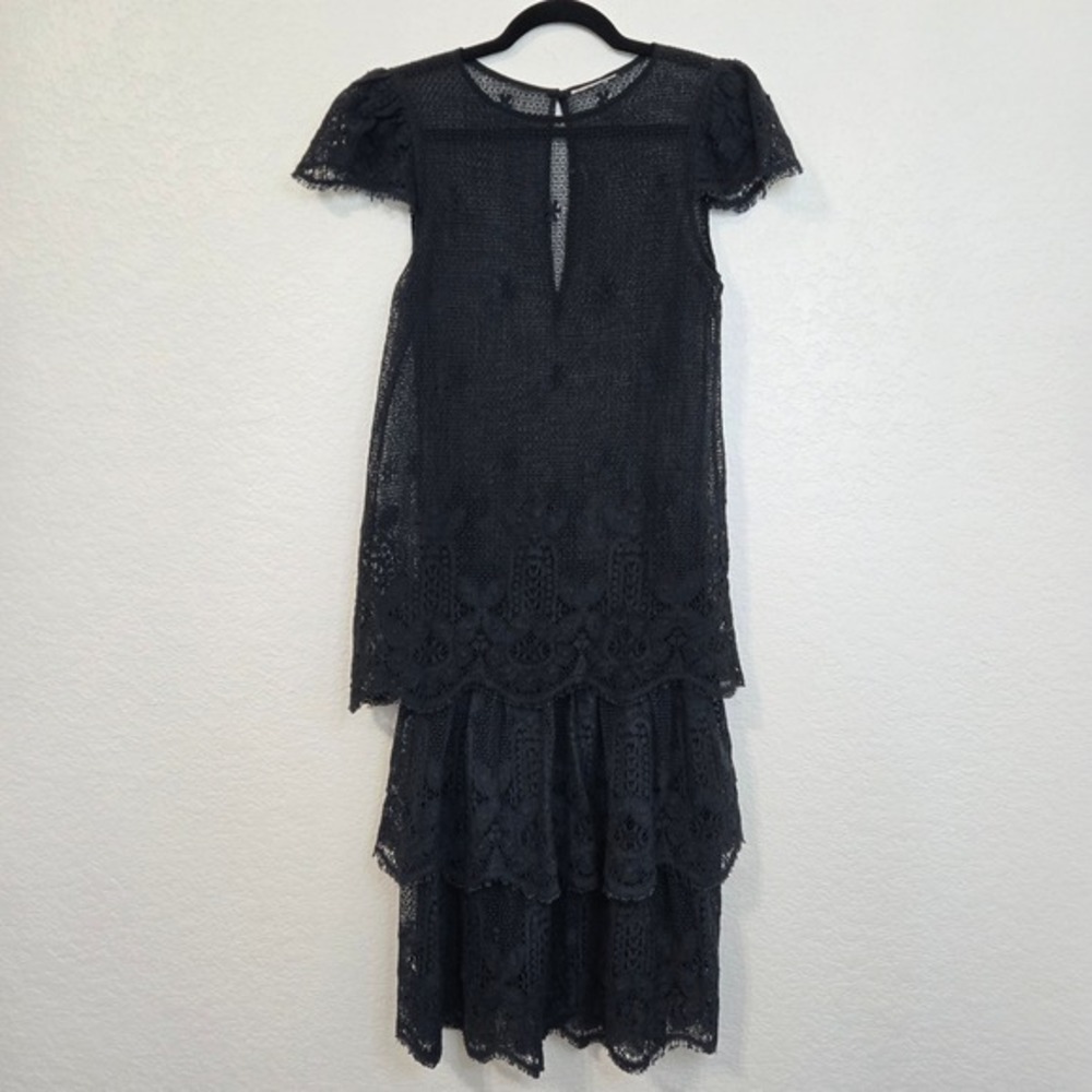 Vintage‎ Black Tiered Maxi Dress 6 Sheer Floral Goth Victorian Fairycore